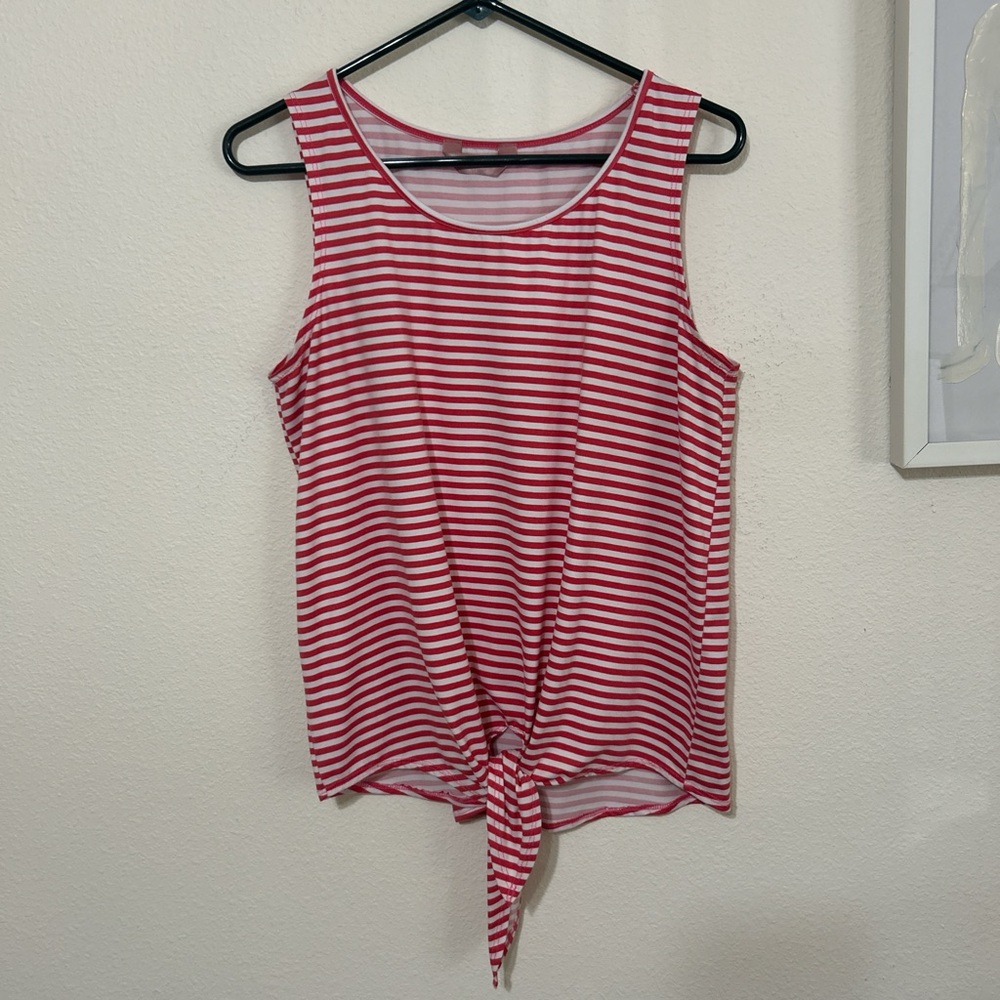 Amana Red & White Striped Tie-Front Sleeveless Tank Top | Summer Nautical Vibe
